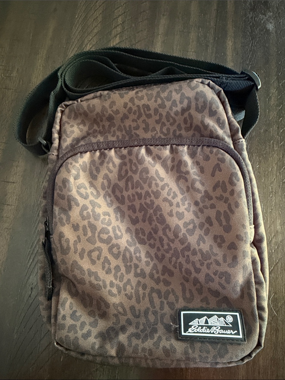 Eddie Bauer Brown Leopard Print Messenger Crossbody Bag